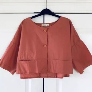 Luukaa Blouse US 14, Boxy Cropped Lagenlook Top, European, 100% Cotton